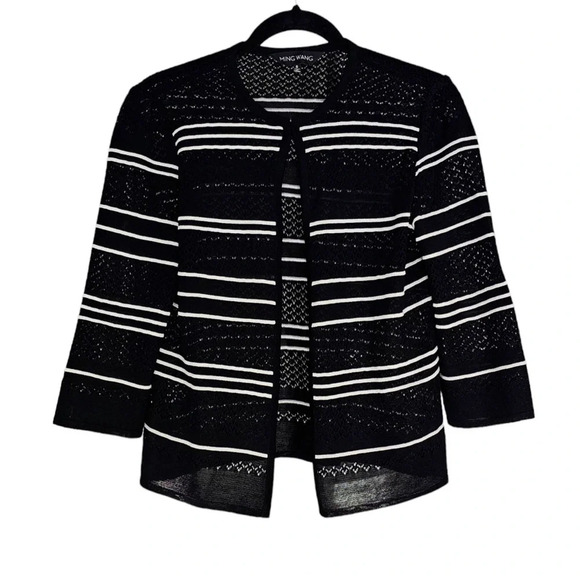 Ming Wang cardigan jacket blackk white stripes knit excellent Size S - Picture 1 of 7